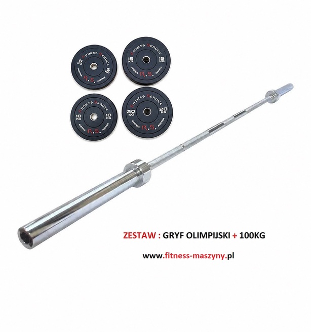GRYF olimpijski 220cm + 100kg obciążenia BUMPER set zestaw